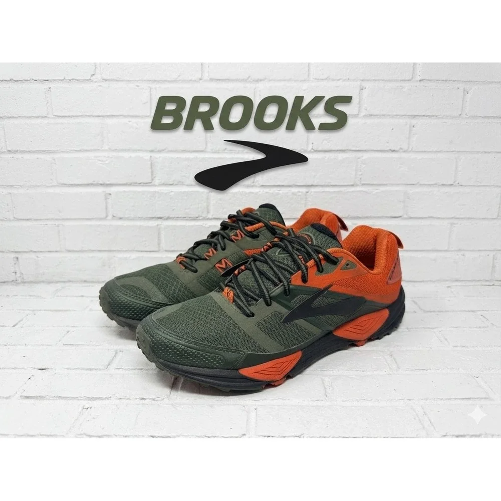 Brooks Cascadia 14 Mens Trail Running Shoes Olive Green Orange gorpcore